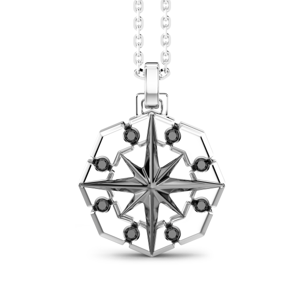 Zancan silver necklace with compass rose pendant.