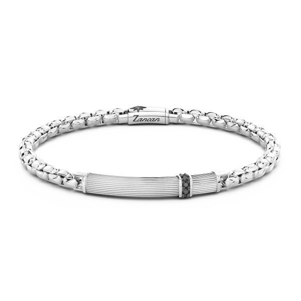 Bracciale uomo in argento con scanalature e pietre.