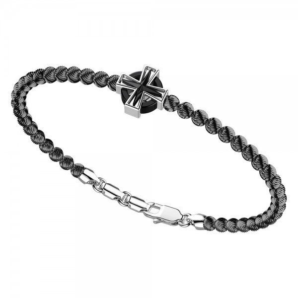 Bracciale in argento con sfere e croce con cerchio.