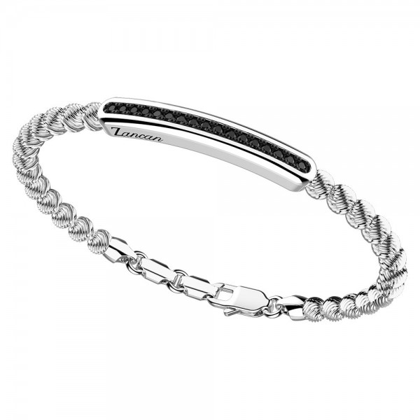 Bracciale in argento e spinelli neri con sfere decorate.