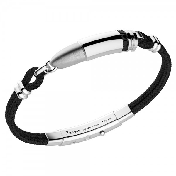 Bracciale "Proiettile" in kevlar nero, argento e spinelli neri.