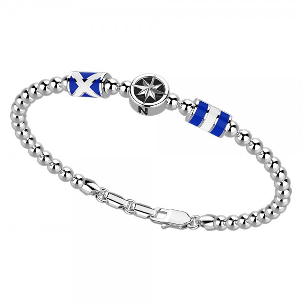 Bracciale in argento con sfere, stella e bandiere marine.