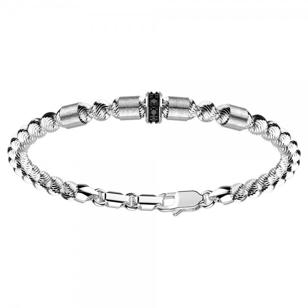 Bracciale in argento con sfere e spinelli neri.