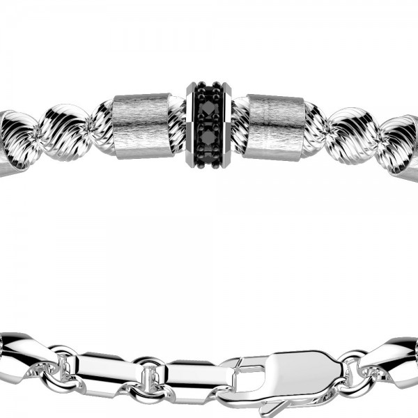 Bracciale in argento con sfere e spinelli neri.