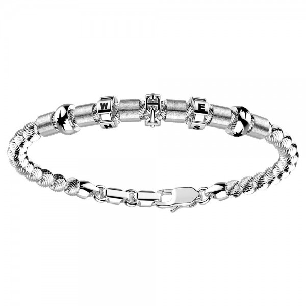 Bracciale in argento con sfere striate ed elementi nautici.