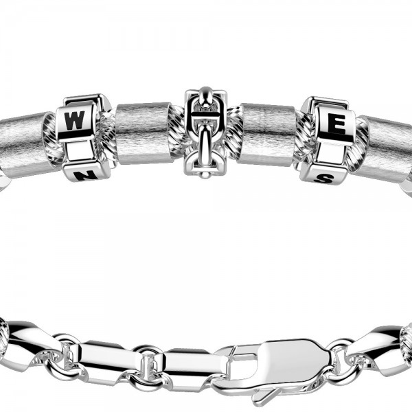 Bracciale in argento con sfere striate ed elementi nautici.