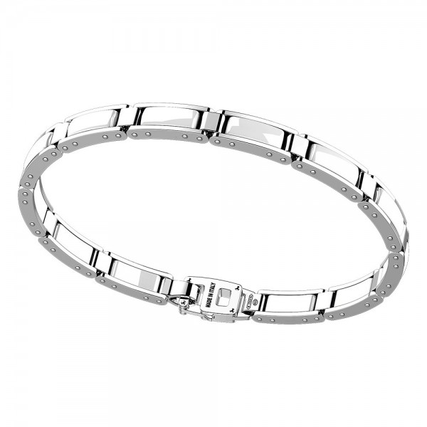 Bracciale in argento e ceramica a maglie corte.