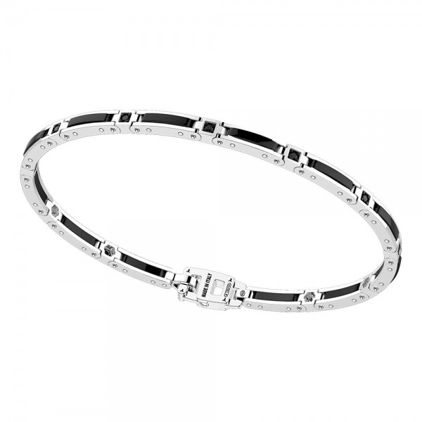 Bracciale con maglie in ceramica argento e pietre.