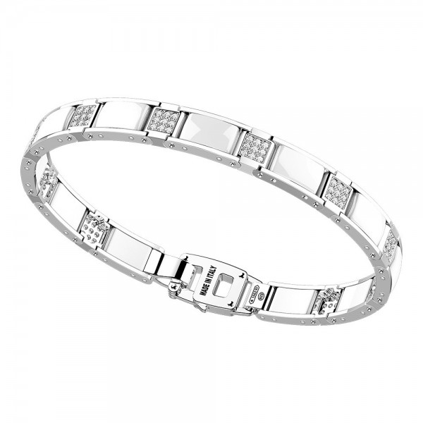 Bracciale in argento con maglie in ceramica e pietre.