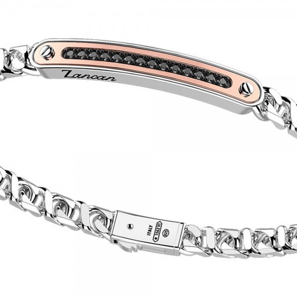 Silver bracelet with rose gold insert and stones.