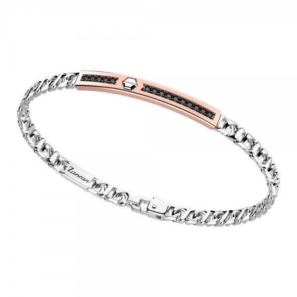 Silver bracelet with rose gold insert and stones.