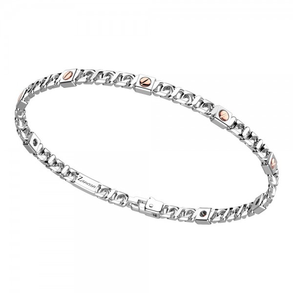 Silver bracelet with rose gold insert.