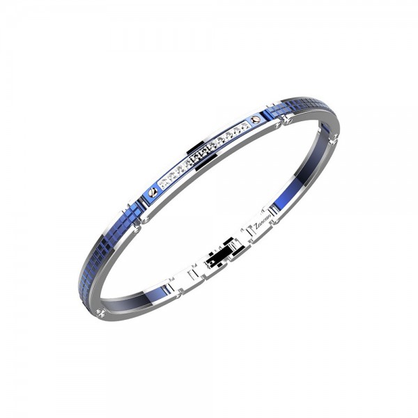 Bracelet in blue color stainless steel with white sapphires.