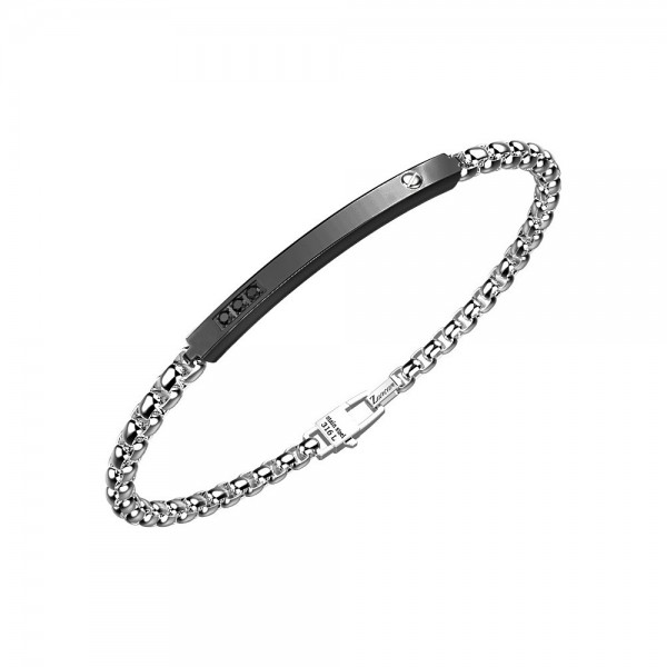 Bracciale in acciaio con catena e spinelli neri.