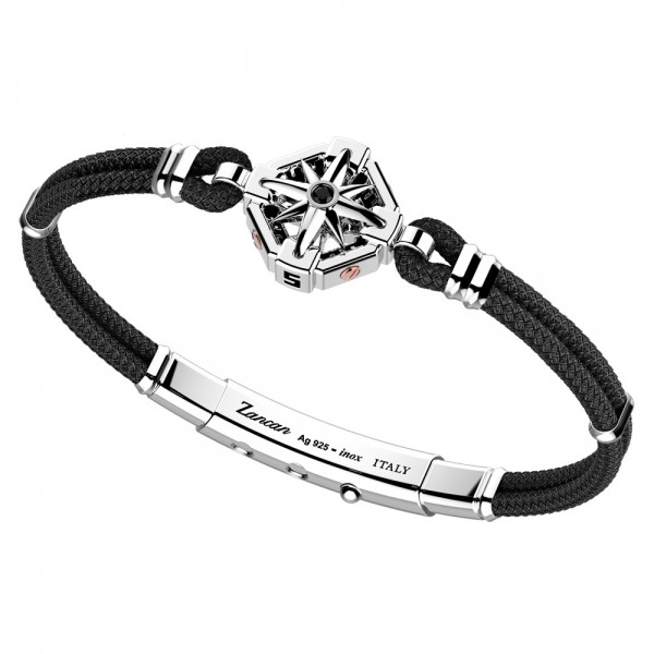 Bracciale in argento, oro e silicone nero con 3 bandiere marinare.