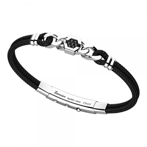 Bracciale in kevlar nero e piastra centrale con spinelli neri.