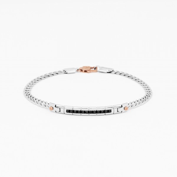 White gold men's bracelet with details in rose gold.