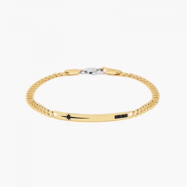 Yellow gold men's bracelet, embellished with a central plate.