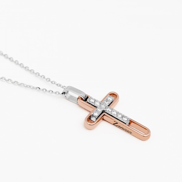 Gold men's necklace with cross pendant studded sapphire.