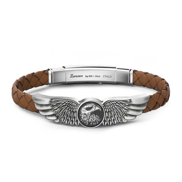 Bracciale Zancan in argento e pelle con aquila.