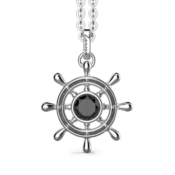 Collana Zancan in argento con pendente a timone e pietra nera.