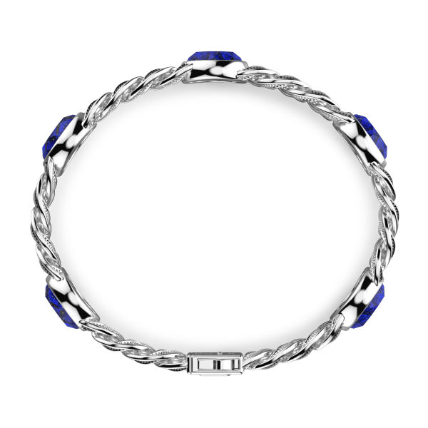 Bracciale a grumetta Zancan in argento con finitura striata in nero e pietre blu.