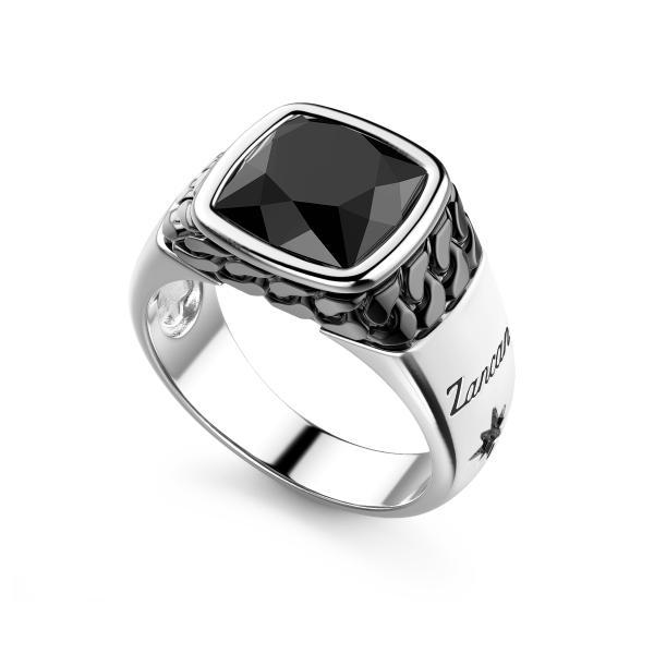 Black and white silver ring with natural onyx stone.