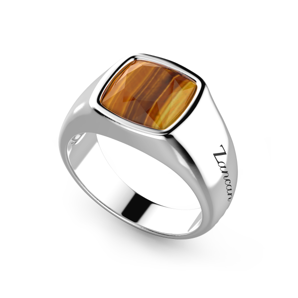 Zancan silver ring with tiger's eye stone.