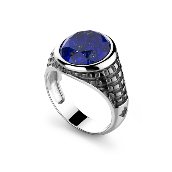 Zancan silver ring with round Lapis stone.