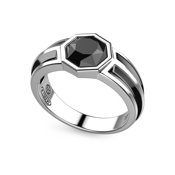 Silver ring with hexagonal onix stone.