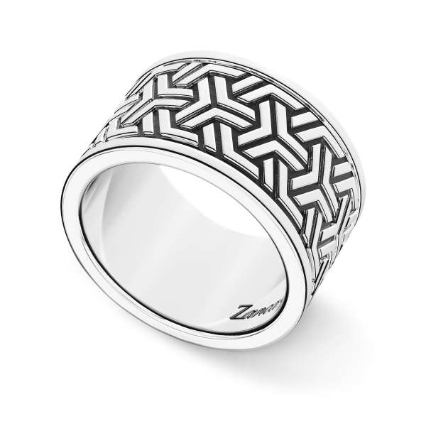 Zancan silver broad band ring.